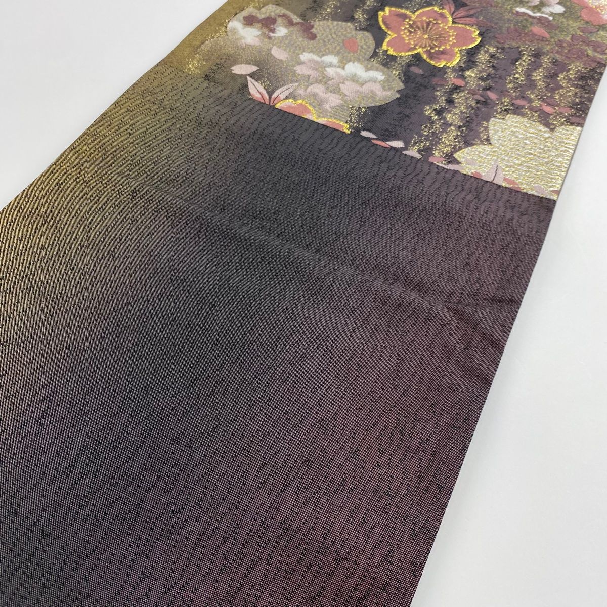 袋帯 美品 秀品 やまと 桜 金銀糸 箔 茶紫 六通 正絹 【中古