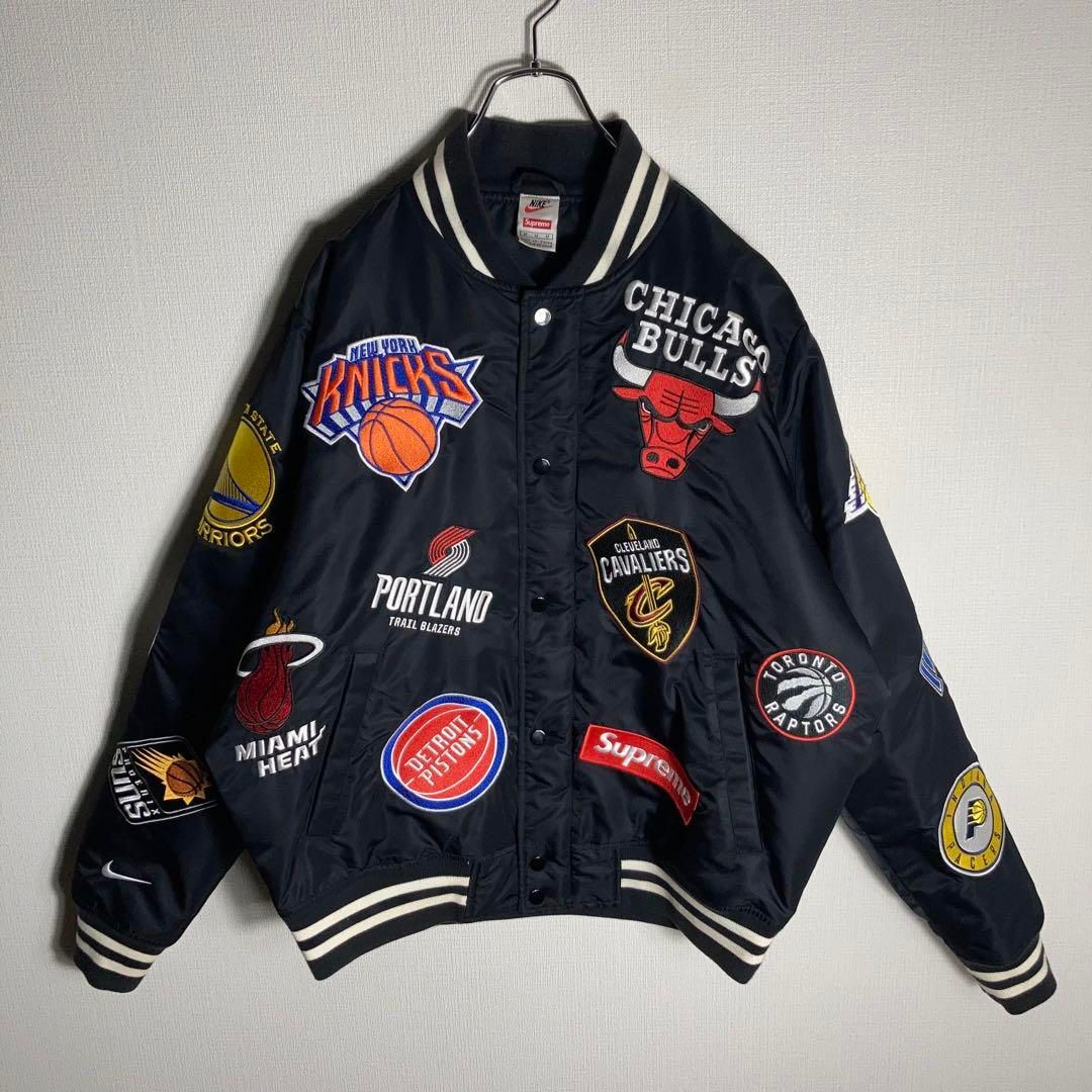NIKE x SUPREME スタジャン 刺繍ロゴ NBA バスケ 黒 M - メルカリ