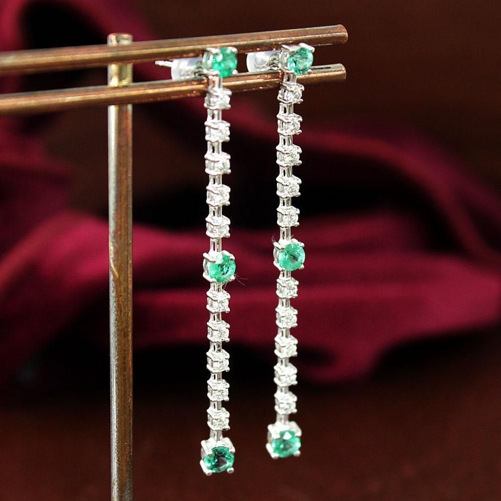 0.6ct エメラルド ダイヤモンド K18 wg ロング ピアス 鑑別書付 18金 ホワイトゴールド 5月誕生石
