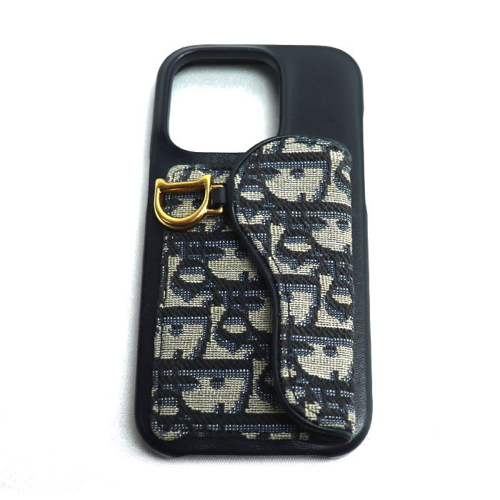 Christian Dior クリスチャンディオール オブリーク サドル iPhone15 iPhoneケース ベージュ×ネイビー レディース