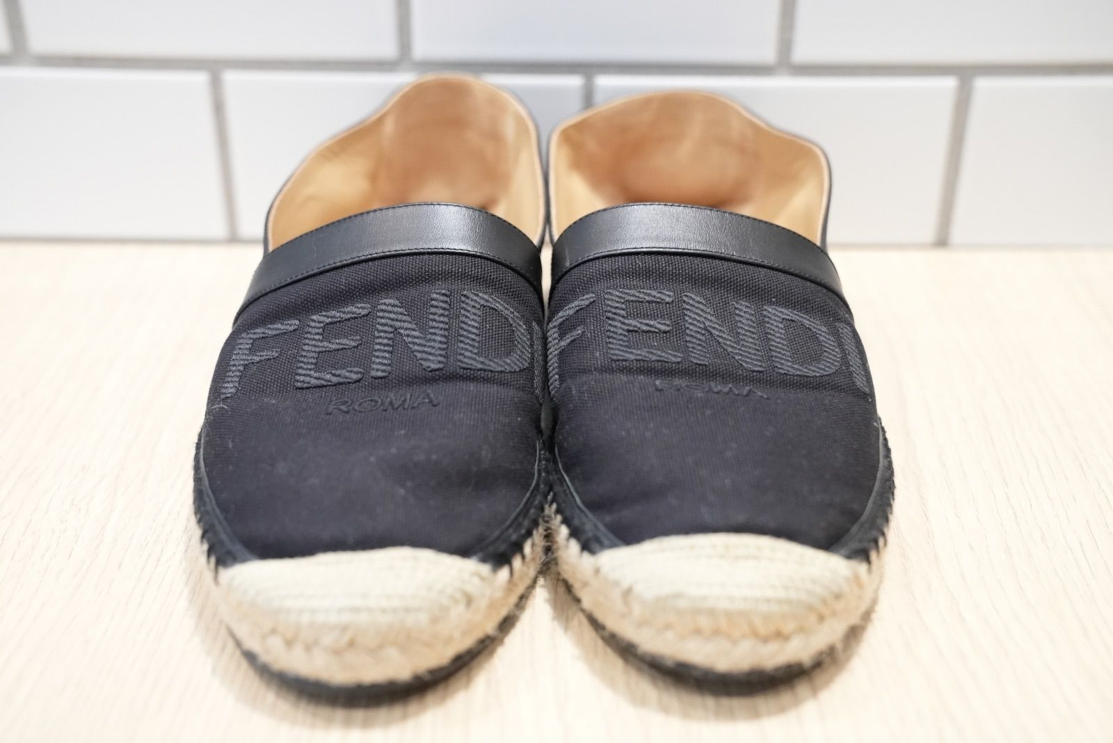 美品【FENDI】26.5cm 7P1409 AF5U F0MQ0エスパドリーユ キャンバス 