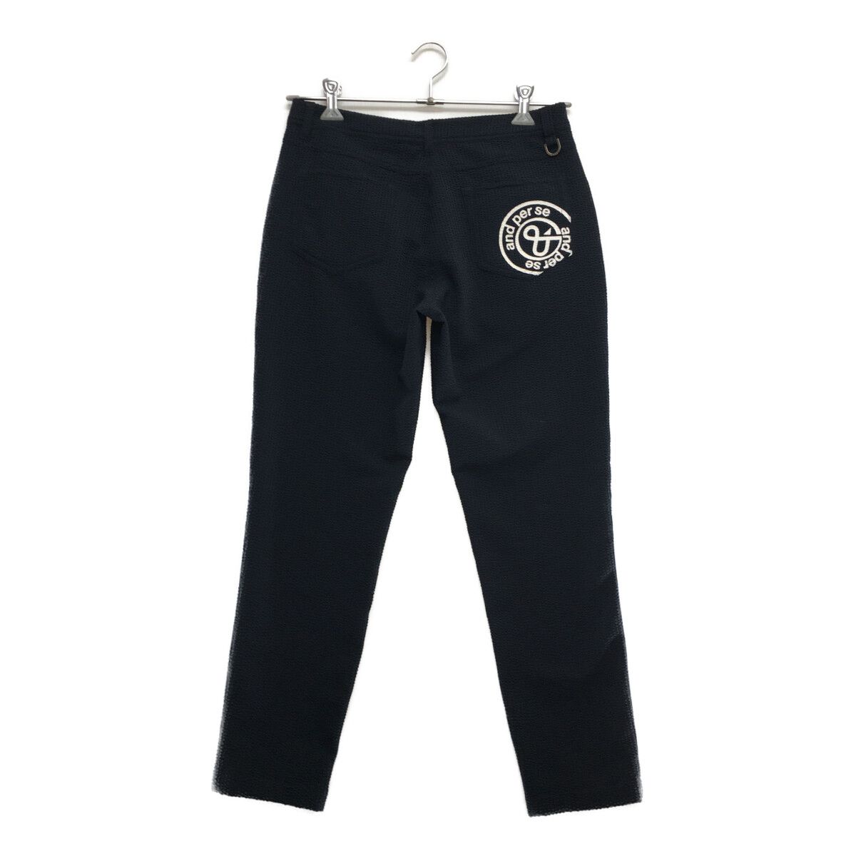 アンパスイ　レディースパンツ ネイビー サッカー生地 スリムパンツ 中古 レディース アンパスィ and per se パンツ L 紺 ネイビー