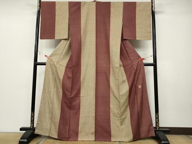 平和屋着物 山﨑世紀 紬 杢目絞り 間道 正絹 CAAZ2622ut