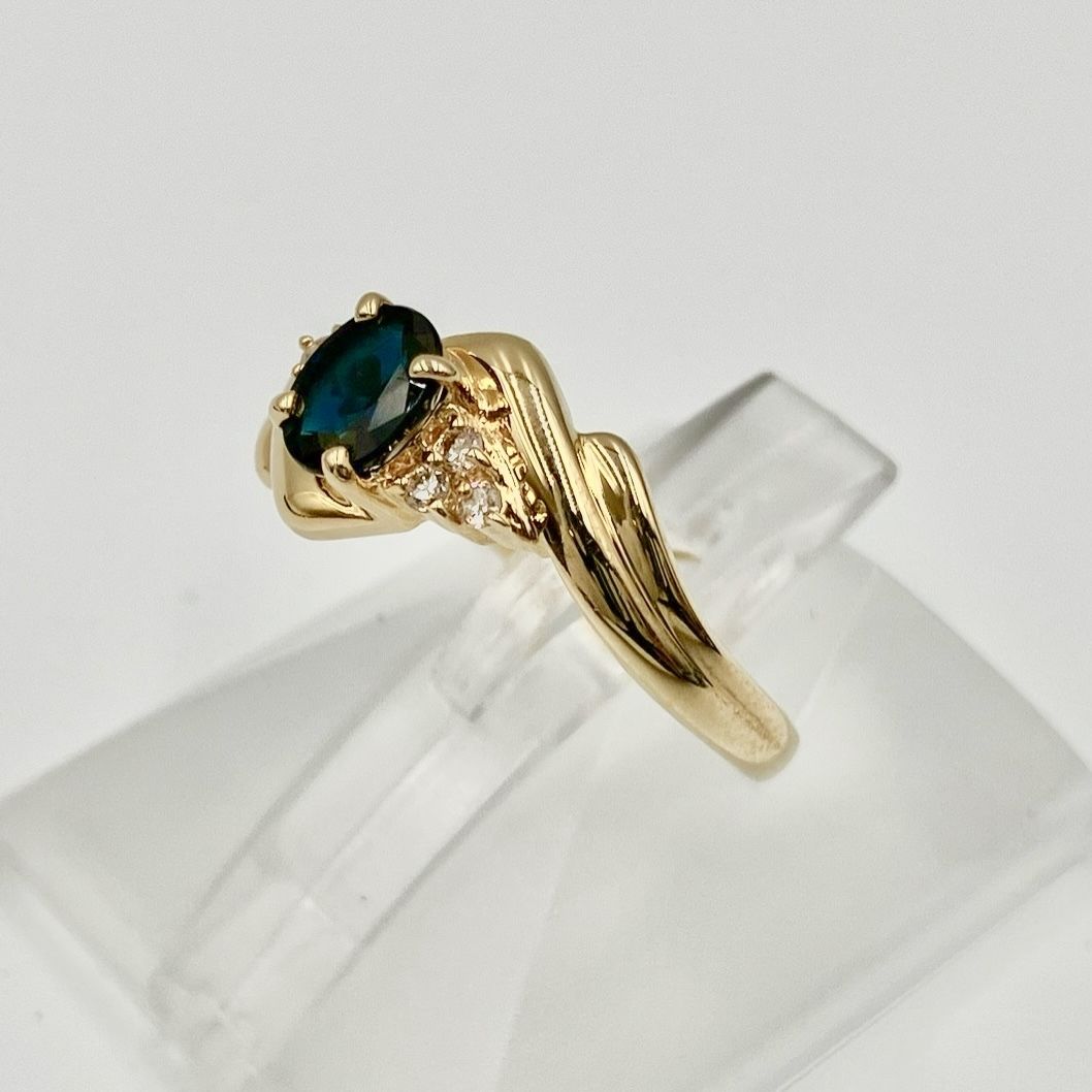 K18 リング 天然ブルーサファイア 0.48ct ダイヤモンド D0.06ct