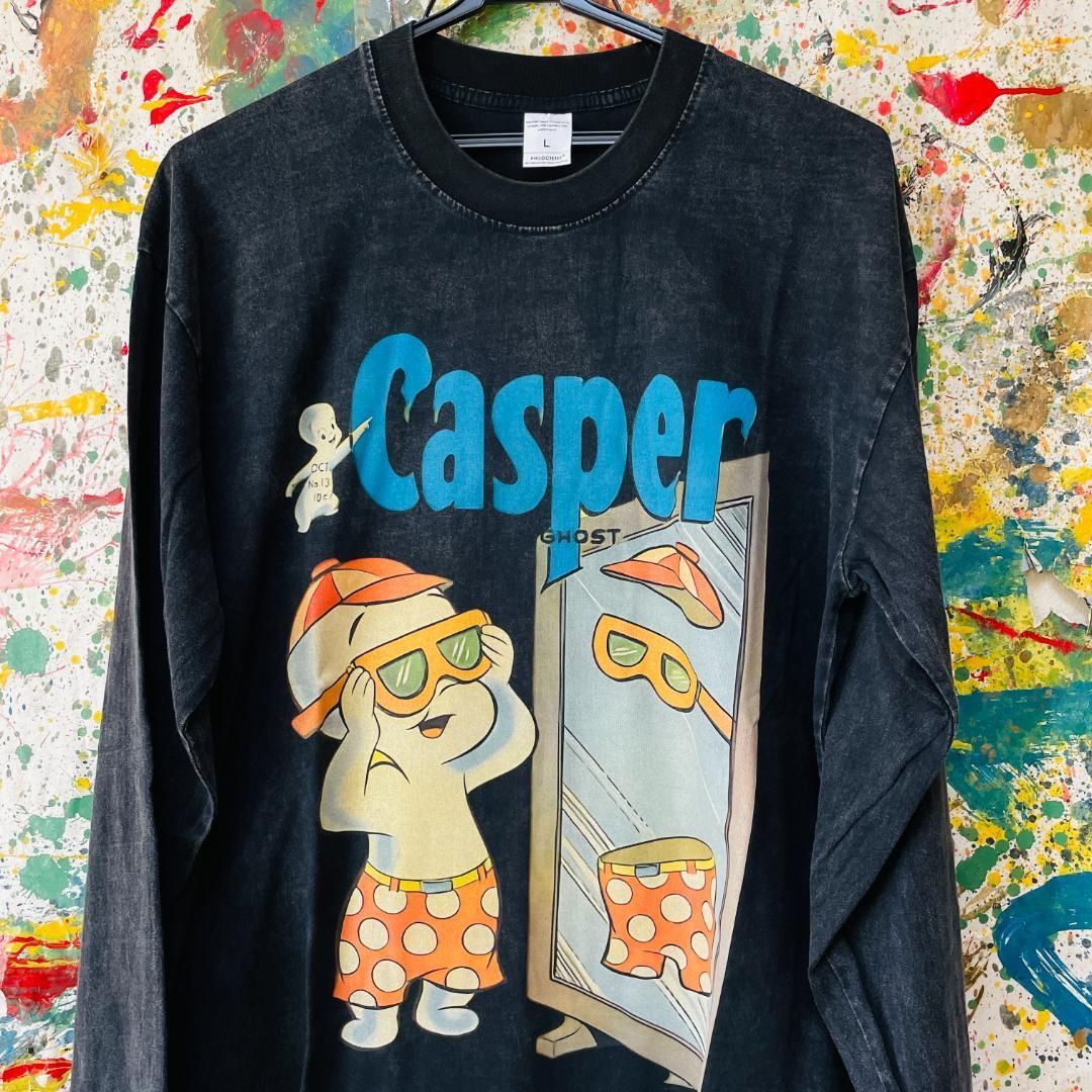 キャスパー メンズ ロンT 長袖 秋 冬 ケミカルウォッシュ L XL ロンティー カットソー ハイデザイン 男性 衣類 トップス お洒落 個性的 古着 新品 casper 可愛い オバケ アメコミ キャラクター　レトロ
