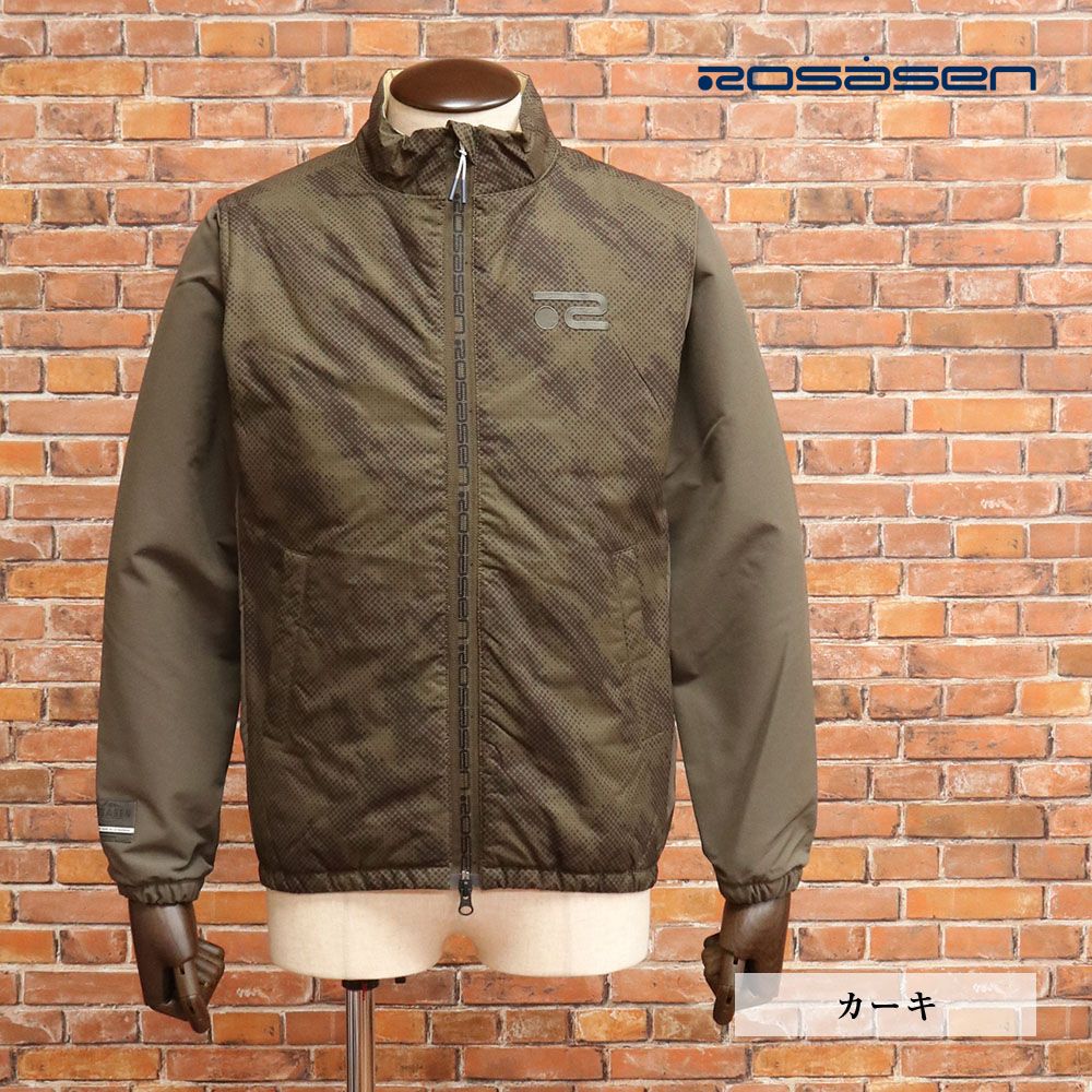 秋冬 Rosasen Lサイズ 中綿ブルゾン 044-59111 蓄熱 撥水 ストレッチ ドット迷彩 プリント 異素材切替 ゴルフ メンズ 紳士 ロサーセン カーキ mc177