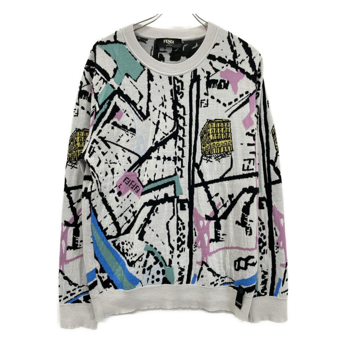 FENDI フェンディ 21年 FZX038 ホワイト マルチカラー 薄手セーター 50