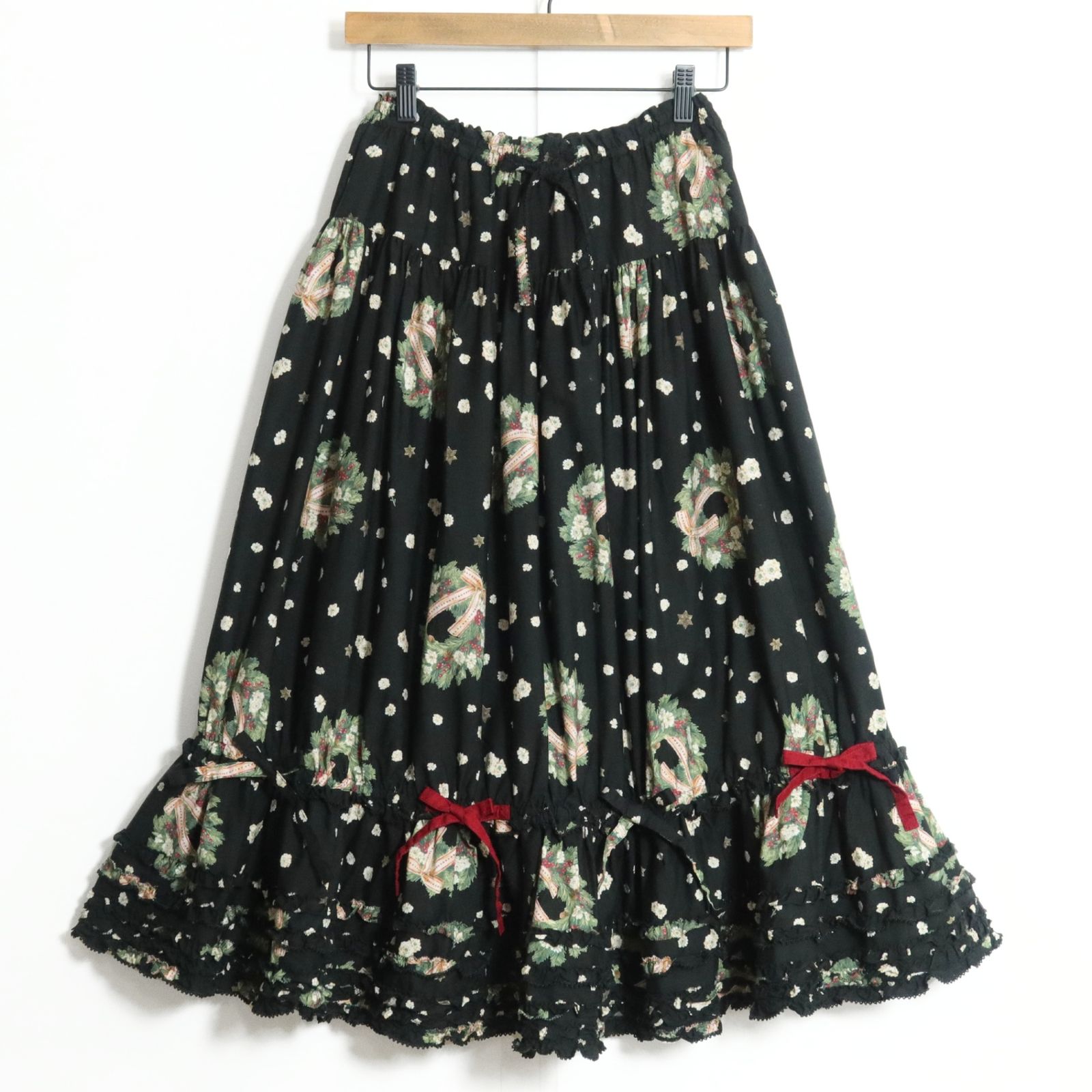 極美品：残布あり】ピンクハウス☆クリルマスリースのプリントにリボン