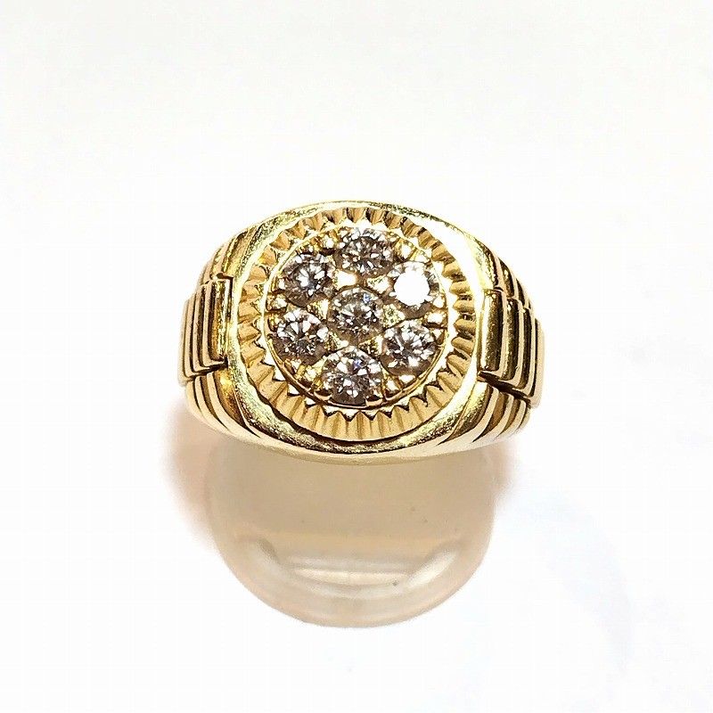 K18YG メレダイヤモンド1.00ct 印台 メンズリング 15.02g 17号 【中古  