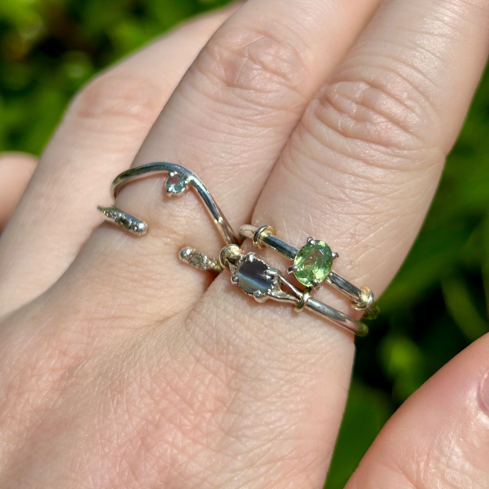 テリ艶⭐︎ナミビア産デマントイドガーネットのK10小ワッカシルバー