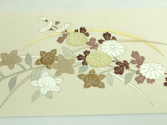 平和屋本店□極上 塩瀬 九寸名古屋帯 枝花文 象牙色地 金彩 逸品