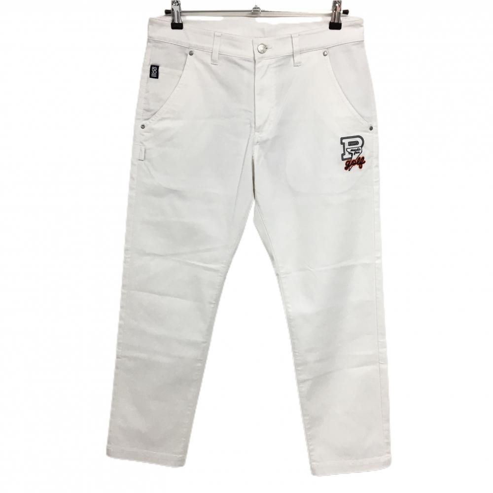 超美品】パーリーゲイツ パンツ 白×ネイビー ロゴ刺しゅう 内側ニコ