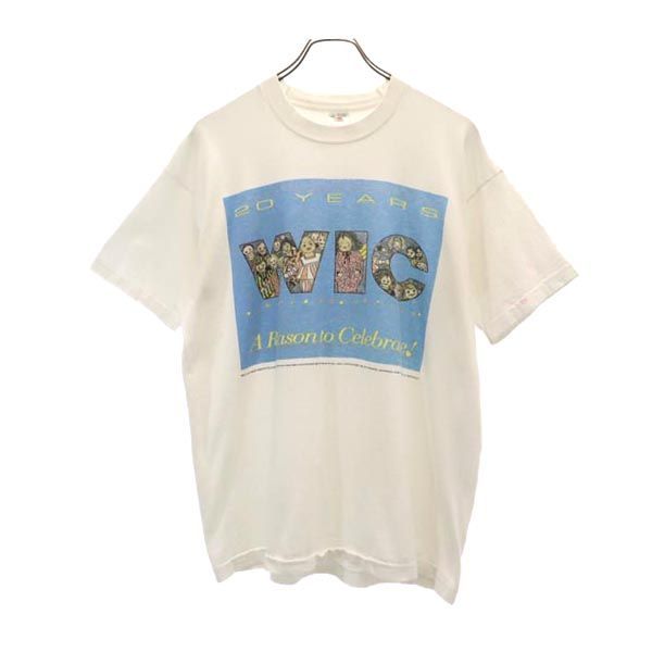 フルーツオブザルーム 80s 90s オールド USA製 クルーネック プリント 半袖 Tシャツ L 白系 FRUIT OF THE LOOM メンズ 【中古】  【230819】 メール便可
