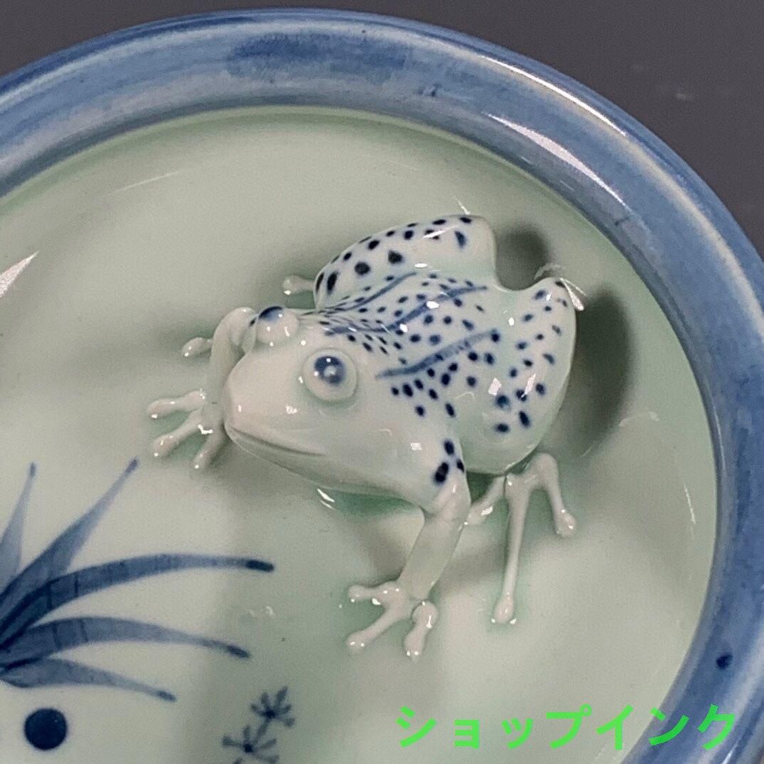 磁器 手画青花浮彫り産声来財筆洗書道具 文房具 装飾品 現代