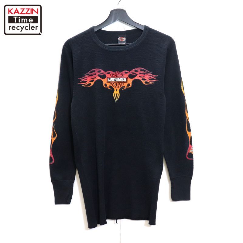 90s USA製 vintage HARLEY DAVIDSON 袖プリント フレイムパターン