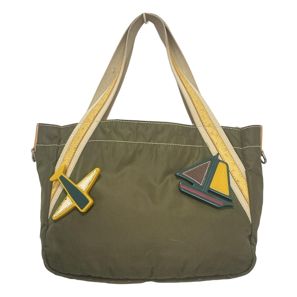 わ*♩様 PRADA プラダ　イエロー トートバッグ 蛇皮デザイン PRADA(プラダ) トートバッグ - カーキ×イエロー 革タグ - メルカリ