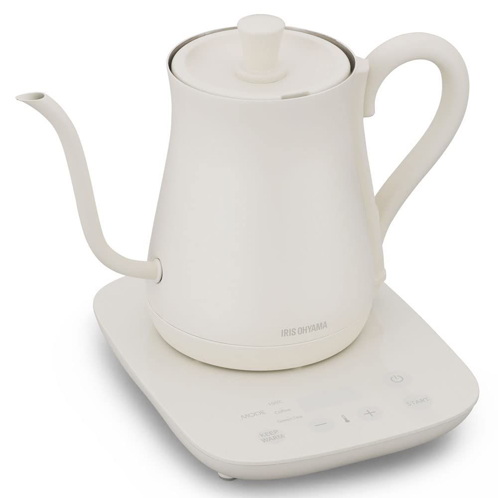アイリスオーヤマ IRIS OHYAMA 電気ケトル 温度調節 ドリップケトル ケトル 600ml 10段階温度調節付 保温設定付 沸騰後自動電源OFF コーヒー 紅茶 緑茶 おしゃれ IKE-C601T-CW ホワイト