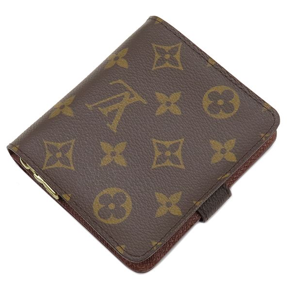 ルイヴィトン LOUIS VUITTON 二つ折り財布 コンパクトジップ モノグラムキャンバス モノグラム ゴールド金具 茶 M61667 CA1013 箱