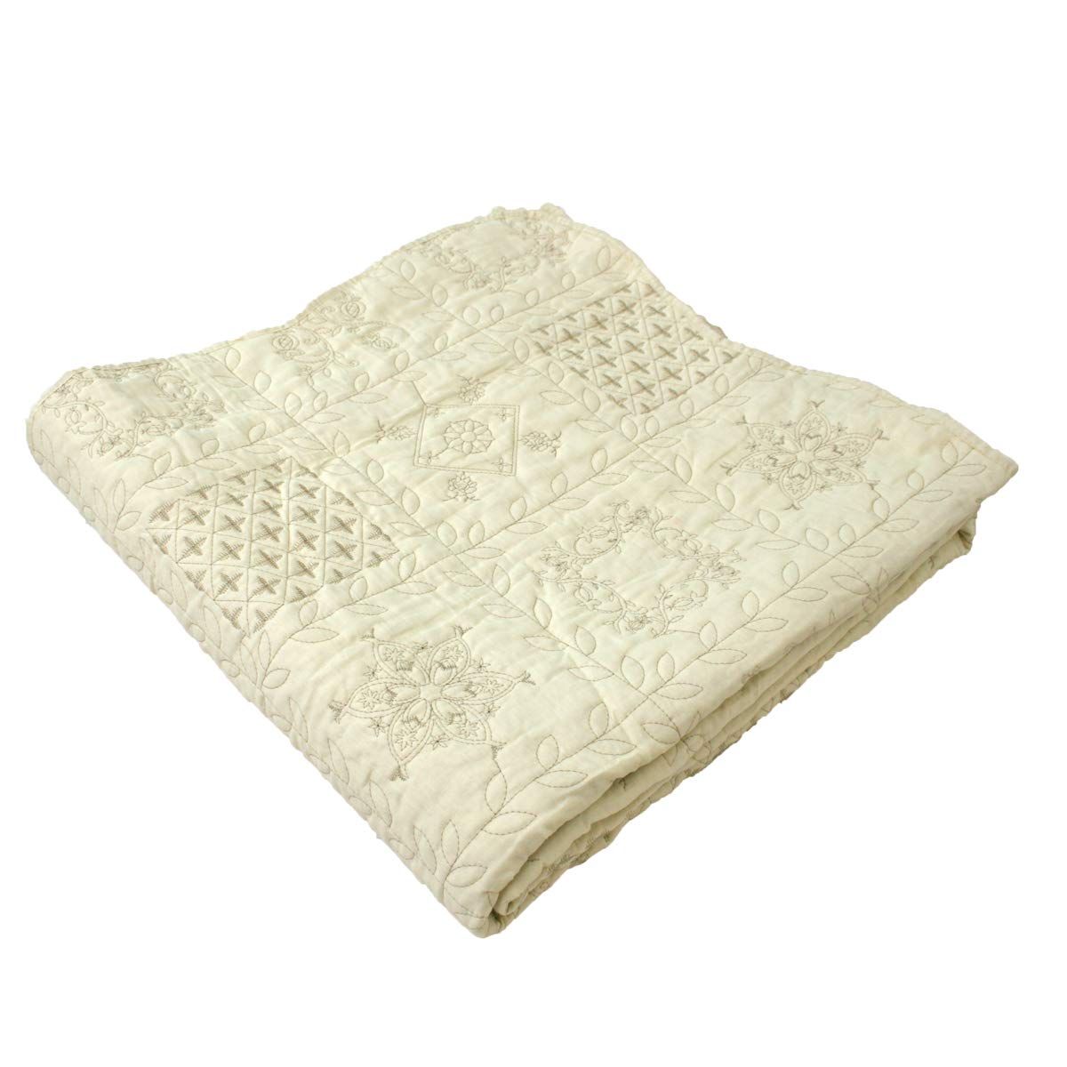 商品 表生地綿100％ キルティング 210x280cm 大判長方形 ウォッシュキルト マルチカバー ベージュ リヴェール