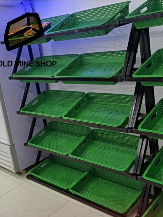 5段キッチン収納ラック フルーツ野菜棚 スチール製 業務用 大容量 スーパーマーケット スナックディスプレイ 小売店|市場 ポテト タマネギ 農産物オーガナイザー グリーン