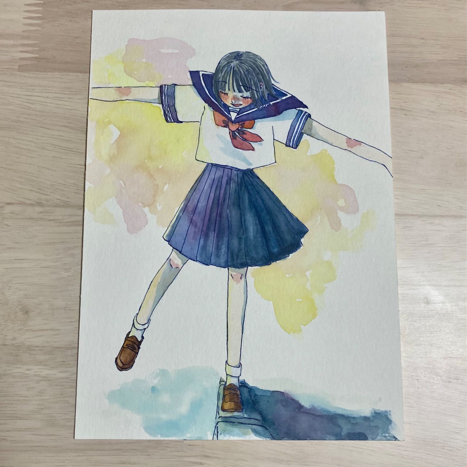 手描き オリジナルイラスト【縁石をたどる】 - メルカリ
