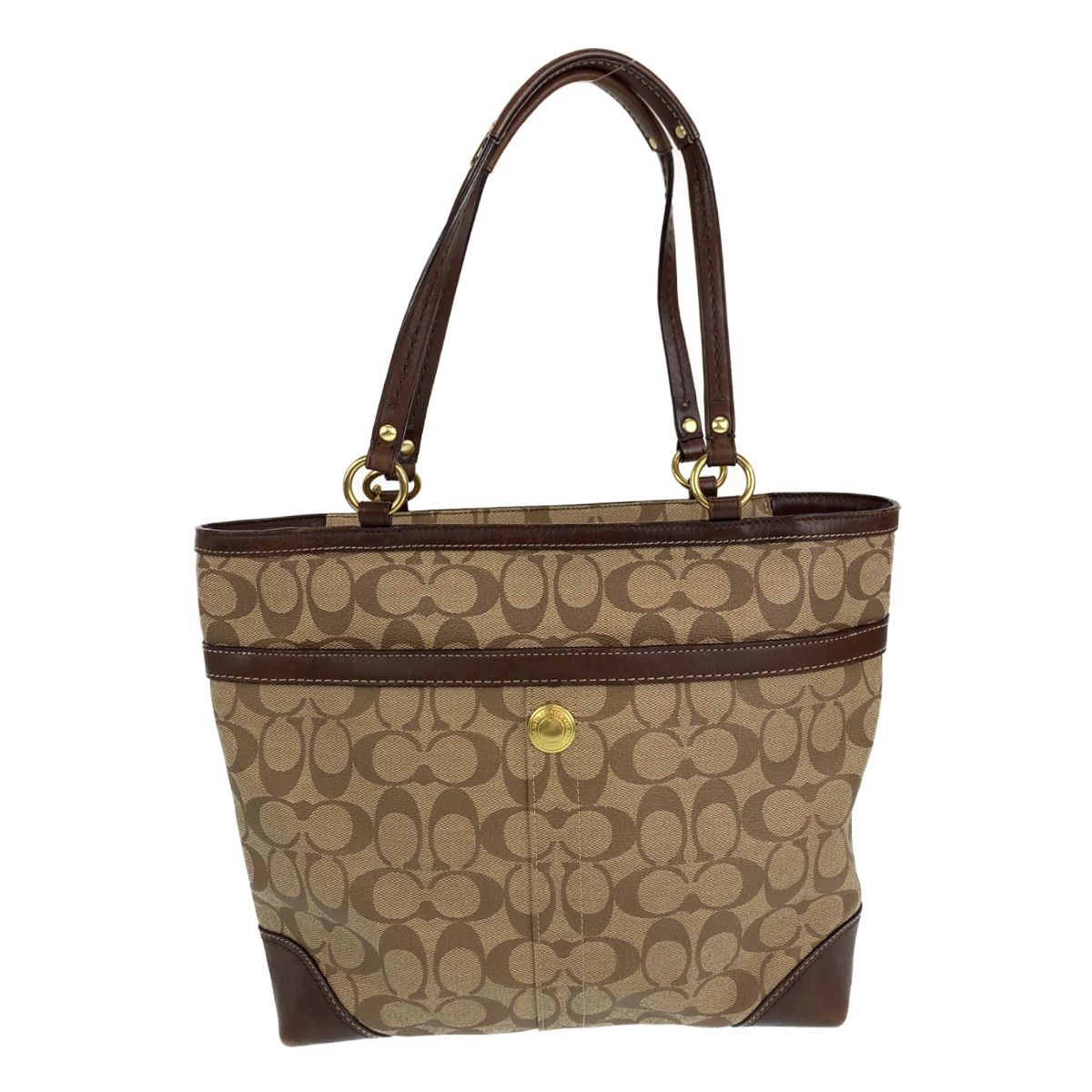 COACH コーチ シグネチャー ベージュ ブラウン 茶 ゴールド金具