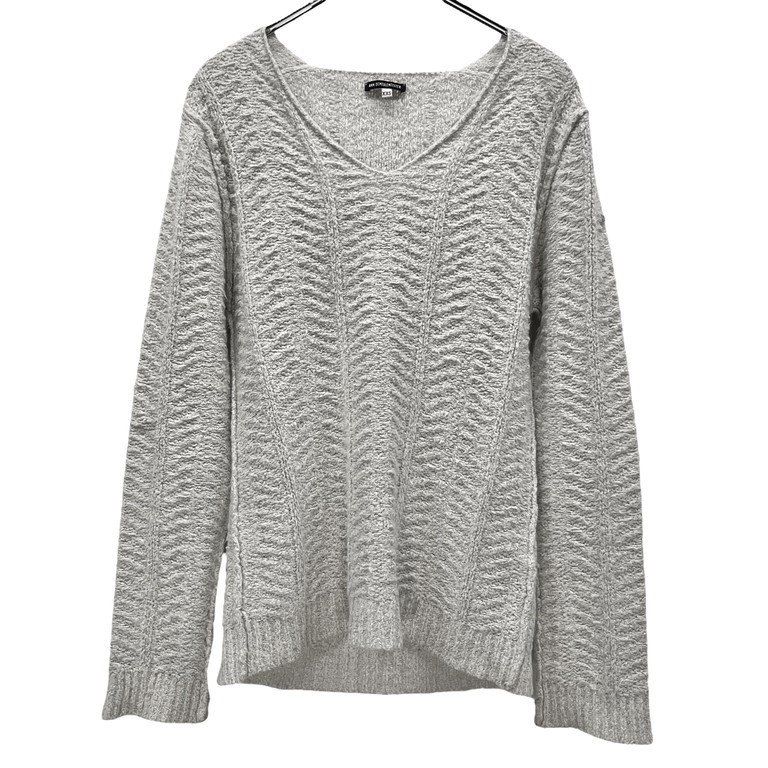 ANN DEMEULEMEESTER コットンモヘヤウール総編み柄Vネックニット
