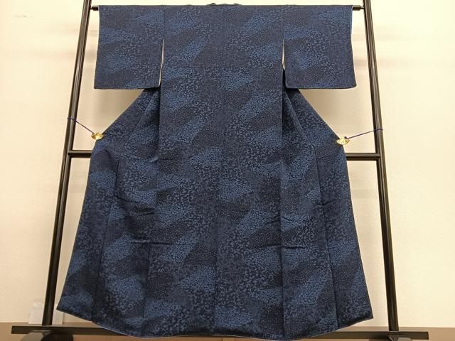 平和屋着物○上質な小紋 藍 型染め 地紙風景草花文 鬼