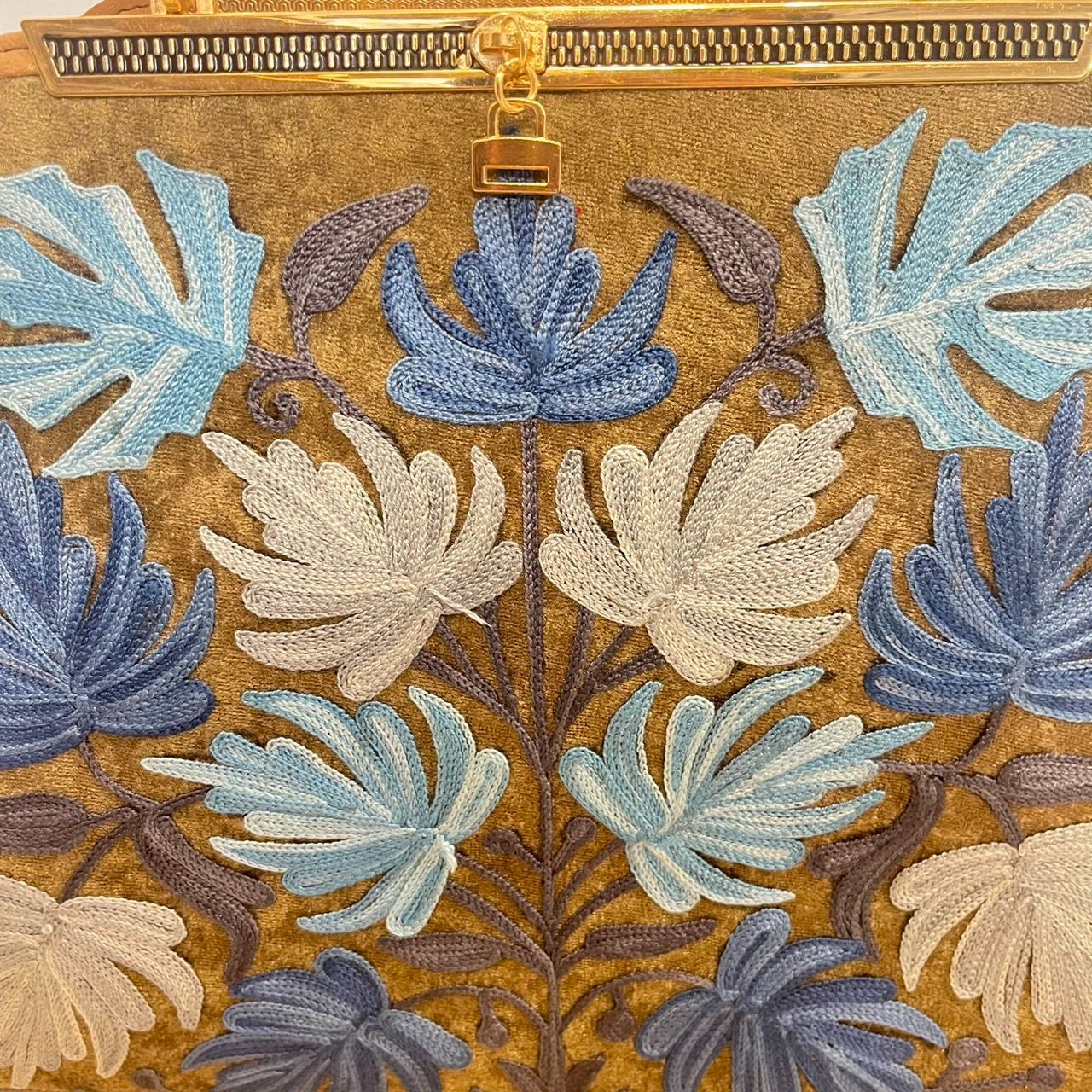 ハンドバッグ カシミール 刺繍 ショルダーバッグ ボタニカル柄 
