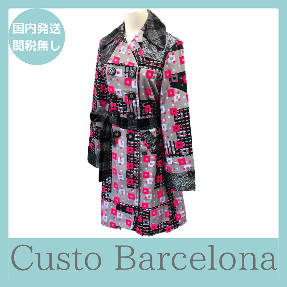 【国内発送】Custo Barcelonaトレンチコート ベルト付き市松模様 Custo Barcelona クストバルセロナ トレンチコート ベルト付き