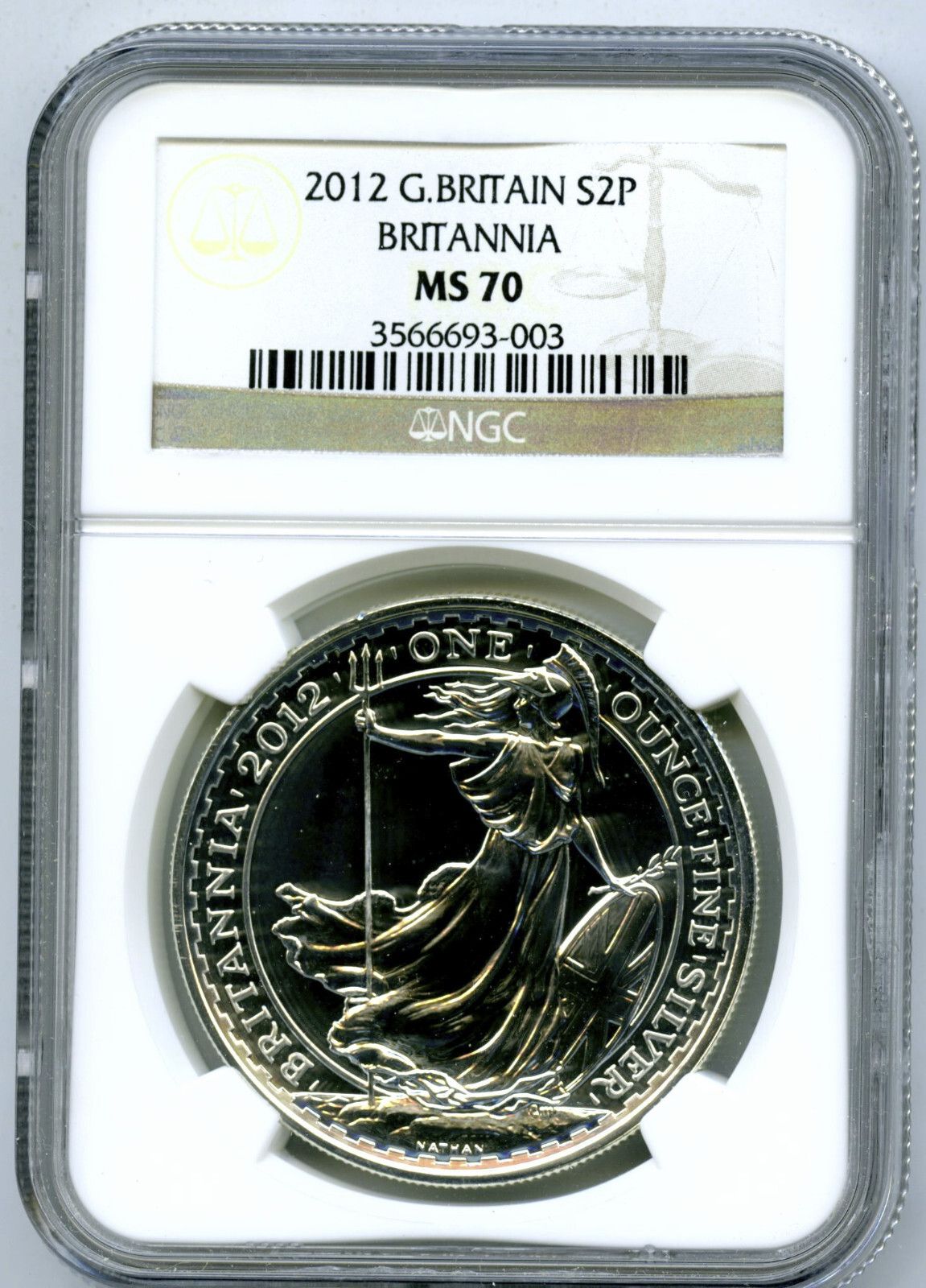 2012 S2￡ GREAT BRITAIN 1OZ SILVER NGC MS70 BRITANNIA EX. RARE 10 KNOWN WLDWIDE