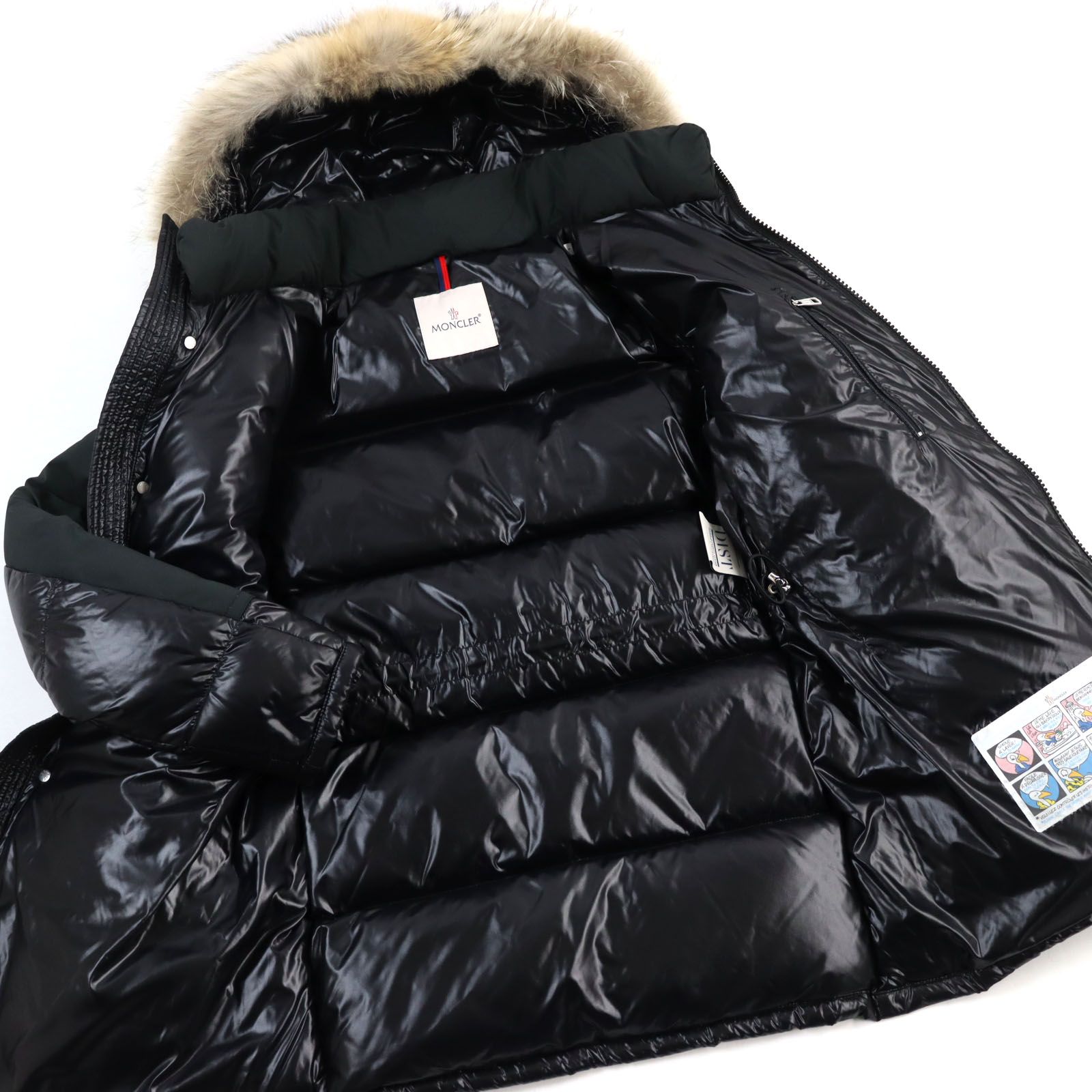 美品○MONCLER モンクレール 18-19AW D20914182325 68950 FREY GIUBBOTTO フレイ ロゴワッペン付き  異素材切替 コヨーテファー フーデッド ダブルジップ ダウンジャケット ブラック 1 正規品 メンズ - メルカリ