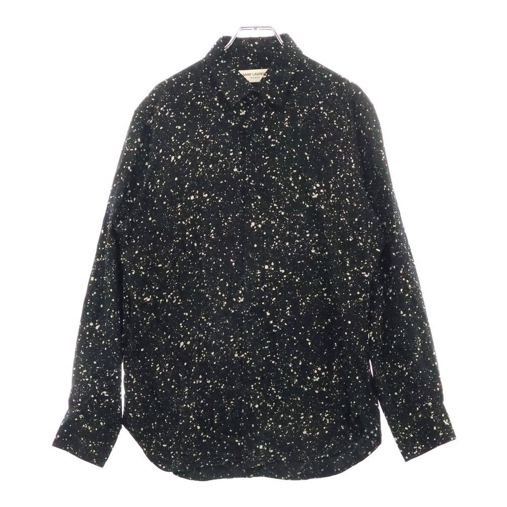 SAINT LAURENT PARIS サンローランパリ 15AW エディ期 スプラッターレーヨン 総柄 レーヨン 長袖シャツ ブラック 376954 Y891J