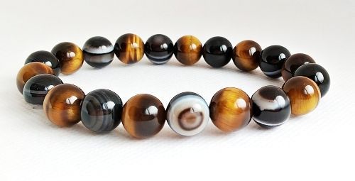 Spiritual Powerstone 天然石ブレスレット【 Eye Agate × Tiger Eye 】（天眼石 × 虎眼石）＜＜魔除け・守護の宝石 × 幸運を招く聖なる石＞＞