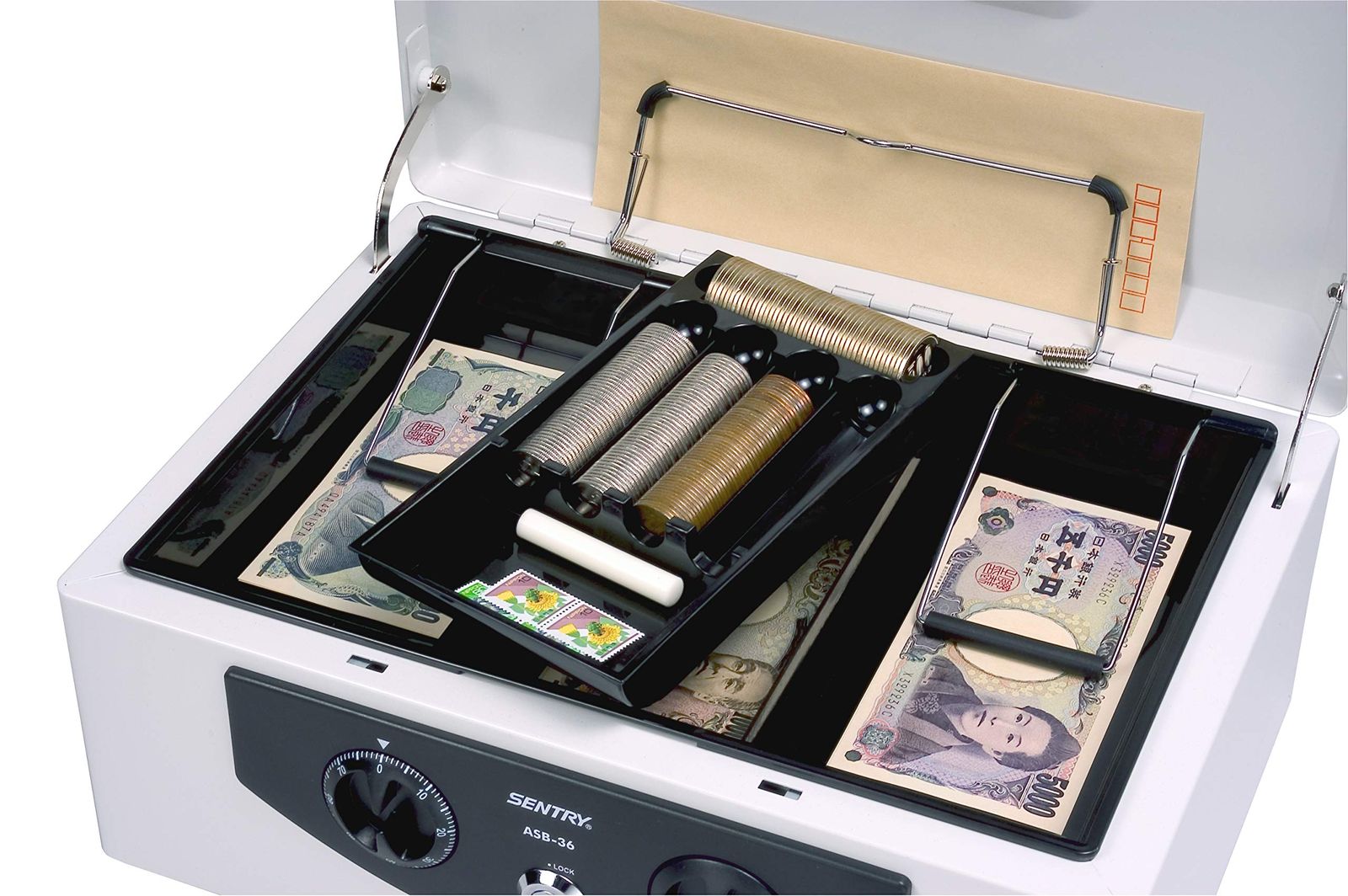 Sentry セントリー SENTRY金庫 手提げ金庫 小型 キャッシュボックス 収納ボックス 鍵付き A4 ダイヤル キーロック コインケース ワンタッチオープン ライトグレー ASB-36 ダイヤル-フラットキーロック式 A4