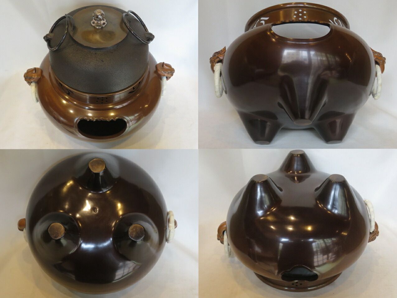 【美品】高岡鋳師 金森紹栄作 南鐐摘み平丸霰釜添 唐銅鬼面風炉 茶釜 美品】高岡鋳師 金森紹栄作 南鐐摘み平丸霰釜添 唐銅鬼面