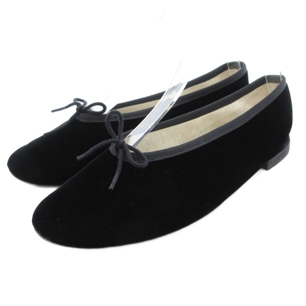 Repetto フラットシューズ 黒 35 レペット Repetto バレエシューズ リボン ベロア 35 22cm 黒 ブラック