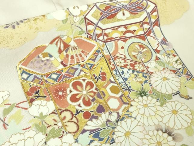 平和屋本店□極上 訪問着 駒刺繍 貝桶吉祥花文 桜色地 金彩 逸品 未