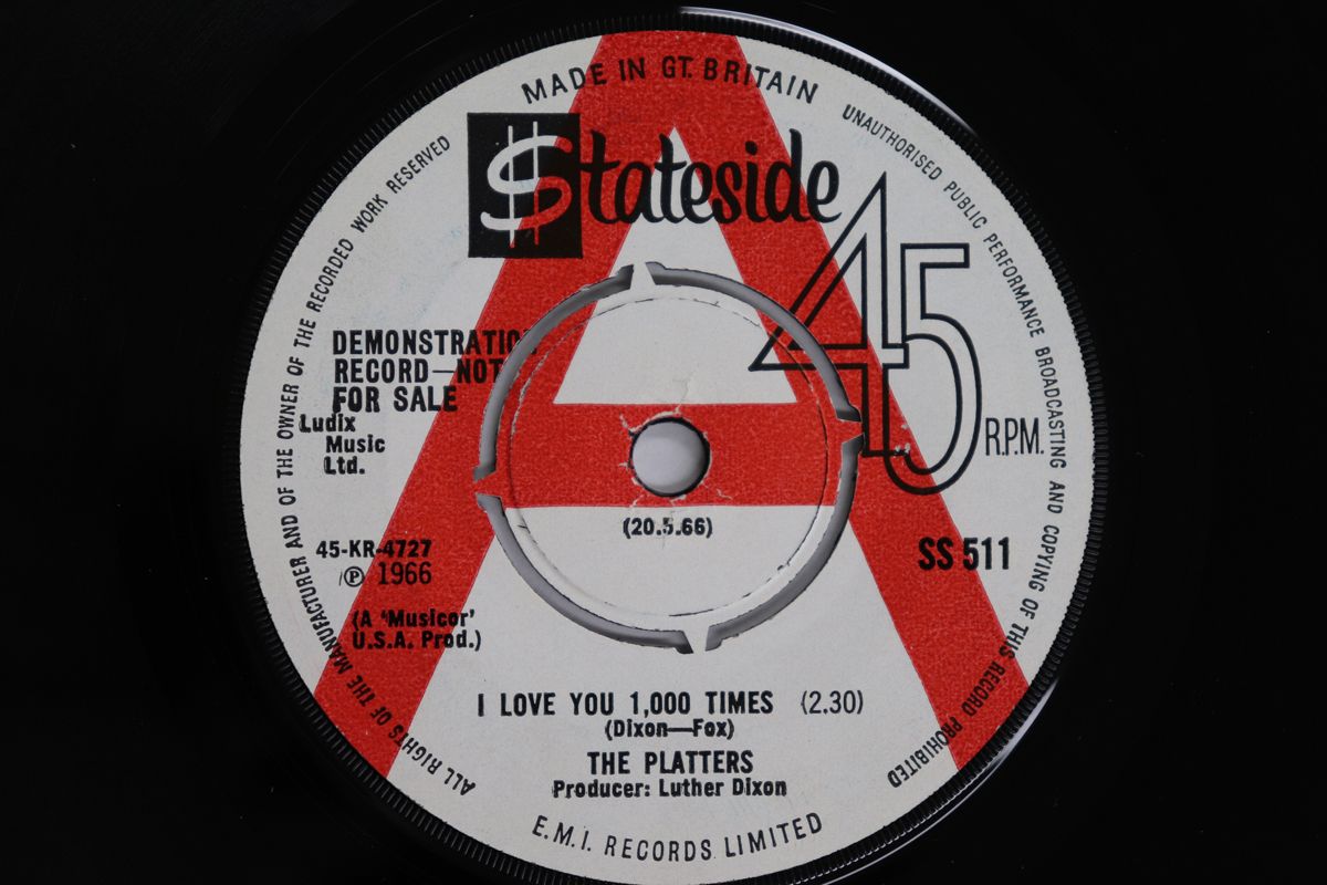 英7” Platters I Love You 1,000 Times / Hear No Evil, Speak No Evi SS511PROMO STATESIDE プロモ /00080 The Platters – I Love You 1000 Times / Hear No Evil, Speak