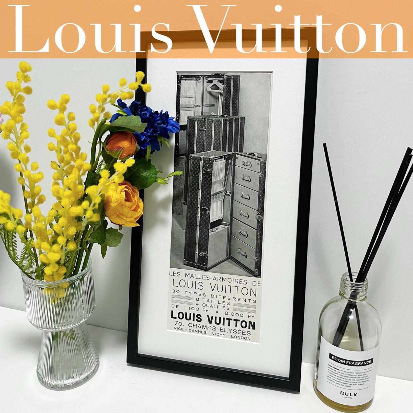 ＜1928 広告＞ Louis Vuitton ルイ・ヴィトン ポスター ヴィンテージ アートポスター ミニフレーム フレーム付き インテリア モダン  おしゃれ かわいい 壁掛け ポップ レトロ モノトーン モノクロ