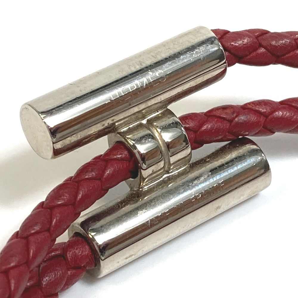 エルメス レザー トゥルニス 2連H ブレスレット ブラウン シルバー 革 エルメス HERMES トゥル二 トレッセ ブレスレット 2連 Hロゴ