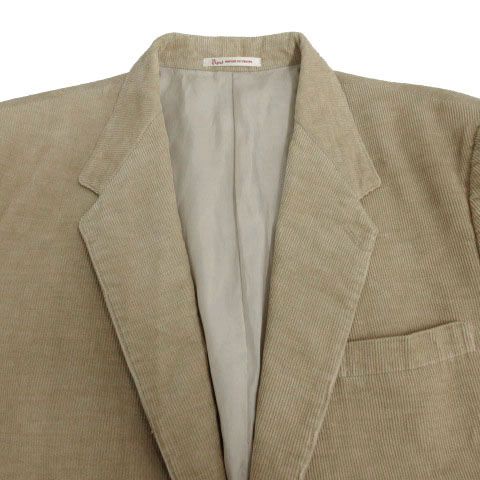 パパス Papas コーデュロイ セットアップ スーツ ジャケット テーラード シングル 2B パンツ タック コットン ベージュ M XL