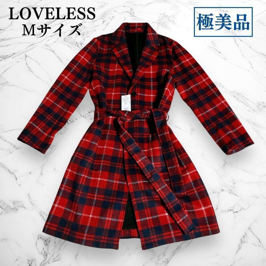 LOVELESS タータンチェックガウンコート チェスターコート レッド M