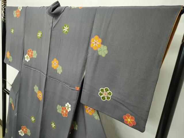 平和屋本店■極上　銀座　志ま亀　小紋　舞花文　金彩　鬼しぼ縮緬　黒橡色地　逸品　CZAA2419s5 平和屋本店□極上 銀座 志ま亀 小紋 舞花文 金彩 鬼しぼ縮緬 黒橡色地