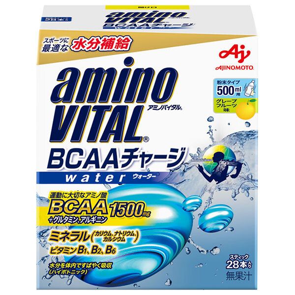 味の素 アミノバイタル BCAAチャージ ウォーター 196g 28本入り ×12箱入｜ スティック ハイポトニック飲料 粉末 グレープフルーツ味
