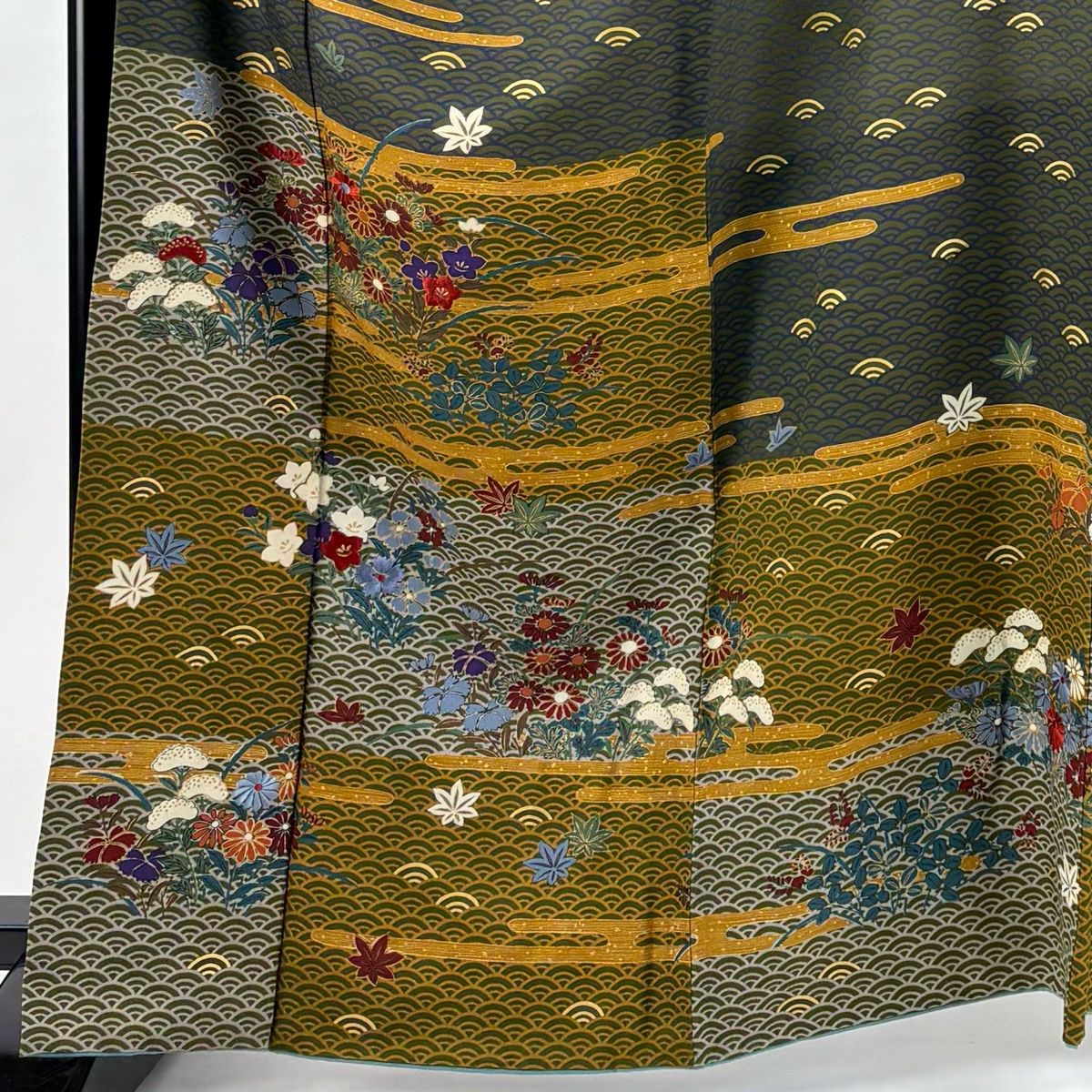 色無地 花井幸子 青丹色 縮緬 トールサイズ K-3974