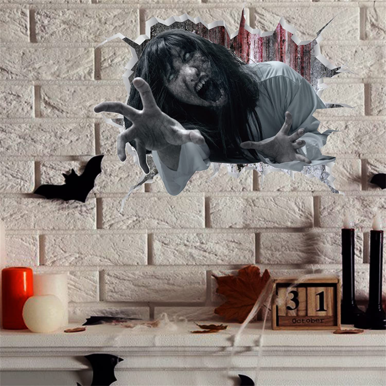 新着商品】おしゃれ 壁 壁紙シール 窓 ハロウィン装飾 壊れた壁の悪魔の女の恐怖の壁のステッカー剥がせる ステッカートイレ 3D すてっかー おばけ  ハロウィン halloween ハロウィン decorations ウォールステッカー 飾り 壁飾り Con - メルカリ, image size:1500x1500