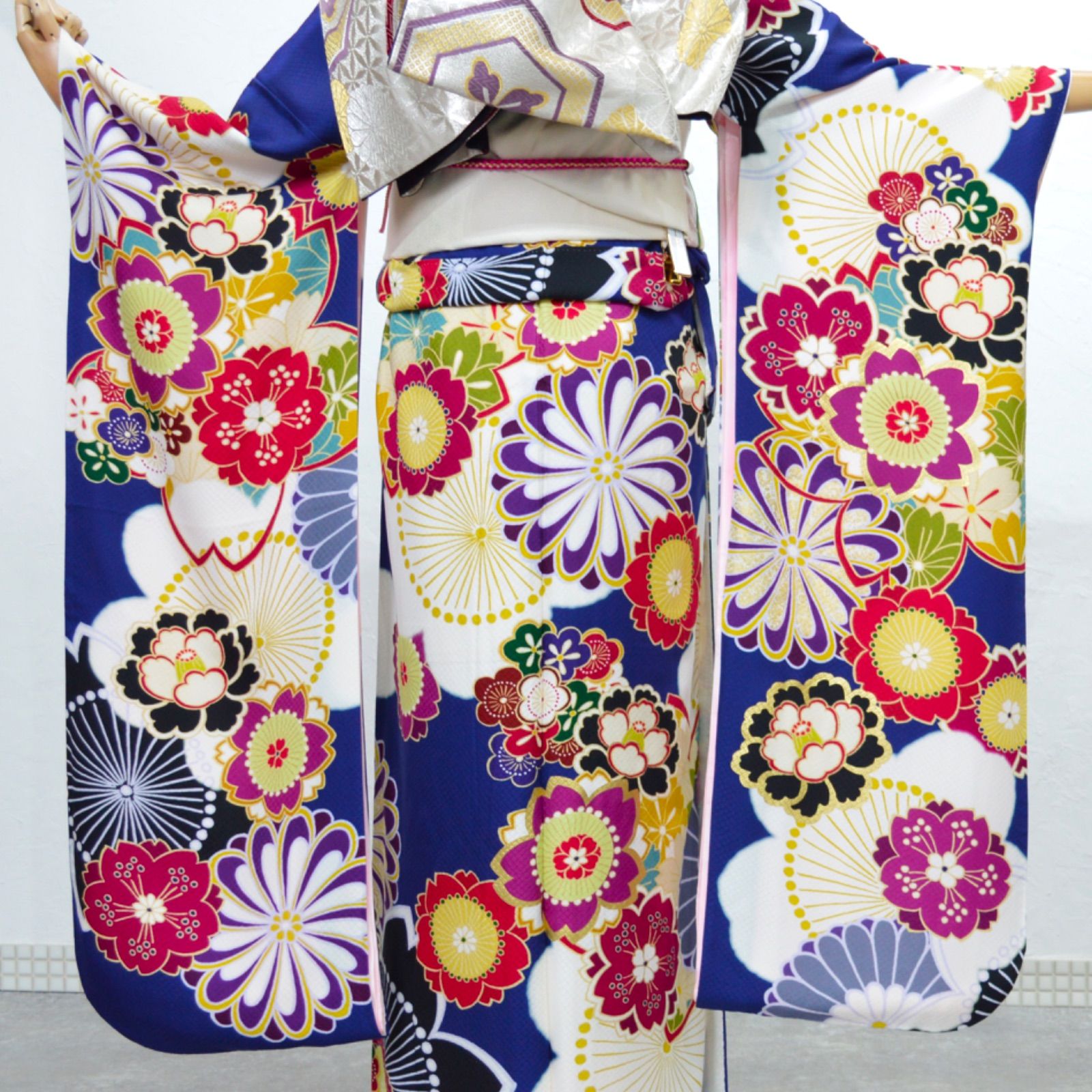 豪華振袖フルセット(7点)・パールトーン加工・古典柄・枝梅・刺繍・箔・金銀彩 振袖フルセット S〜Lサイズ 正絹 成人式 金駒刺繍 振袖セット 美
