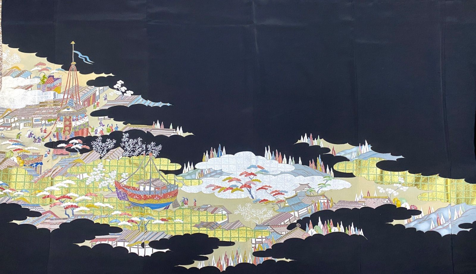 大人可愛いセレブ着物スカートフリーサイズ1点物黒留袖着物リメイクウエストゴムロングスカートフリーサイズ送料込みハンドメイドNO.5771