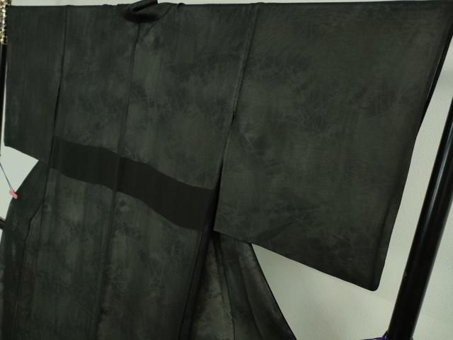 平和屋着物■極上　訪問着　無双　紗袷　紗×絽　手描き　ハイビスカス　黒地　逸品　DZAA9400kh5 平和屋着物▽極上 訪問着 無双 紗袷 紗×絽 手描き ハイビスカス 黒地